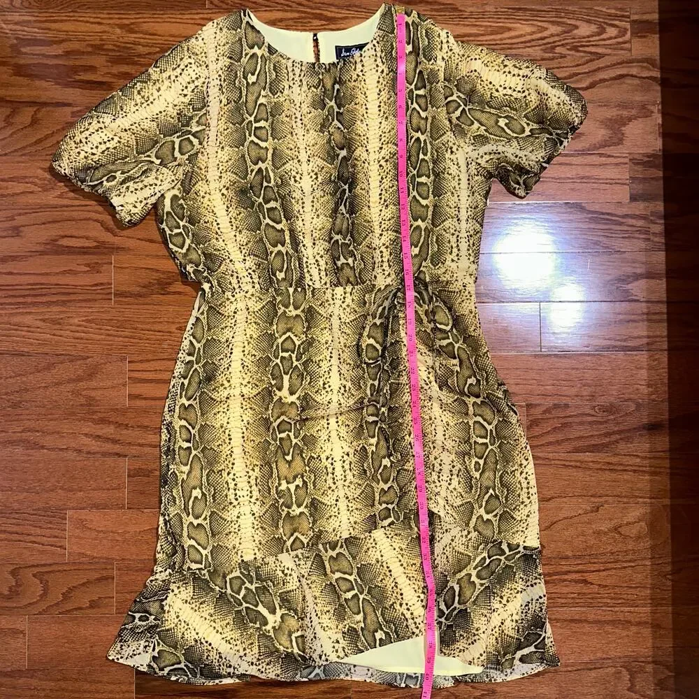 Sam Edelman Yellow Snake Ruched Short Puff Sleeve Dress Size 14